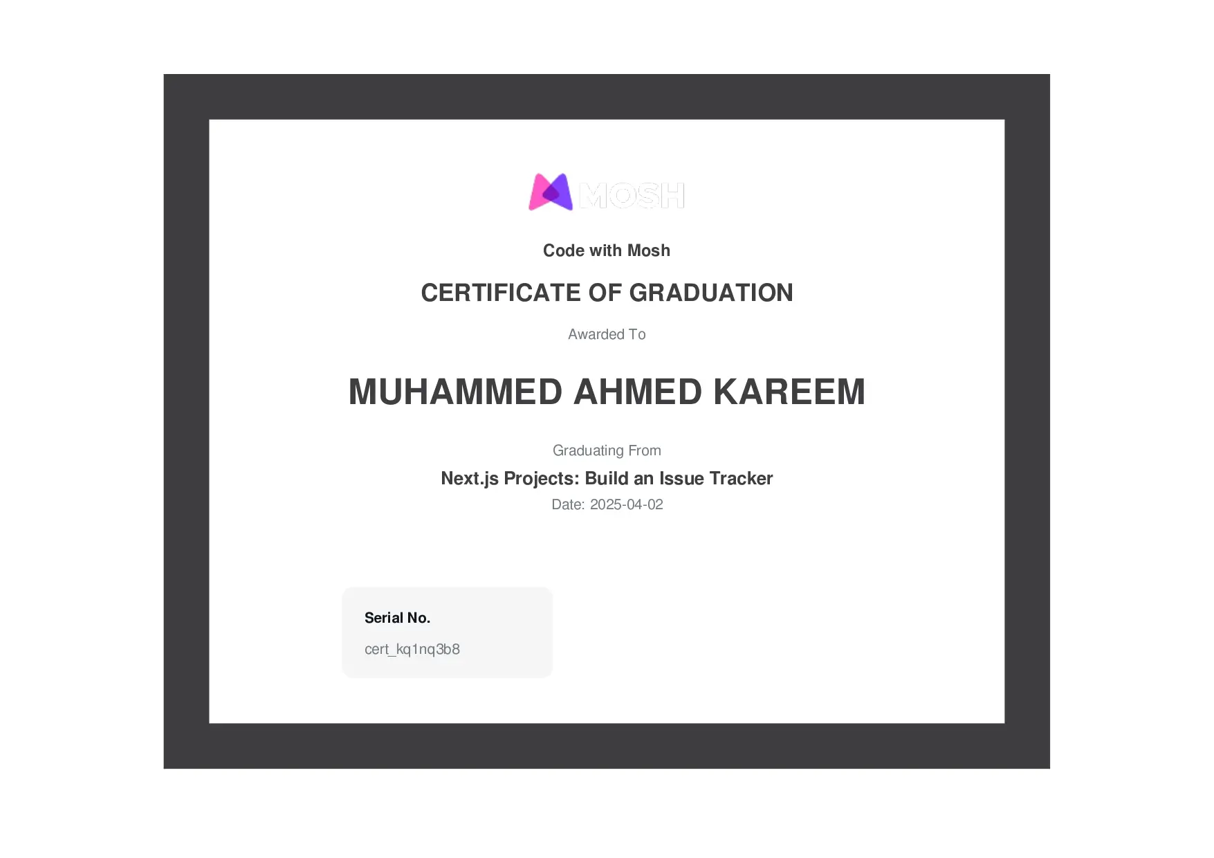 Next.js issue tracker project certificate