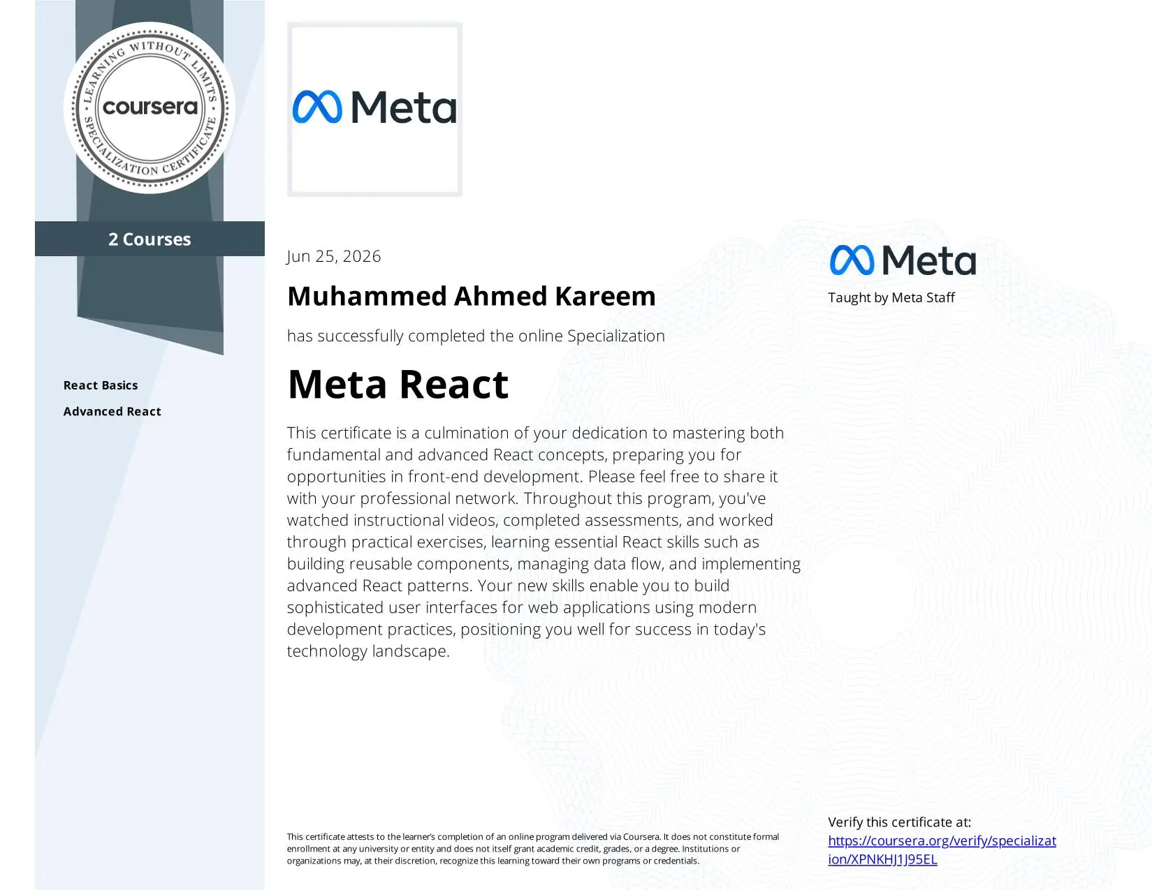 Meta React Professional Certificate