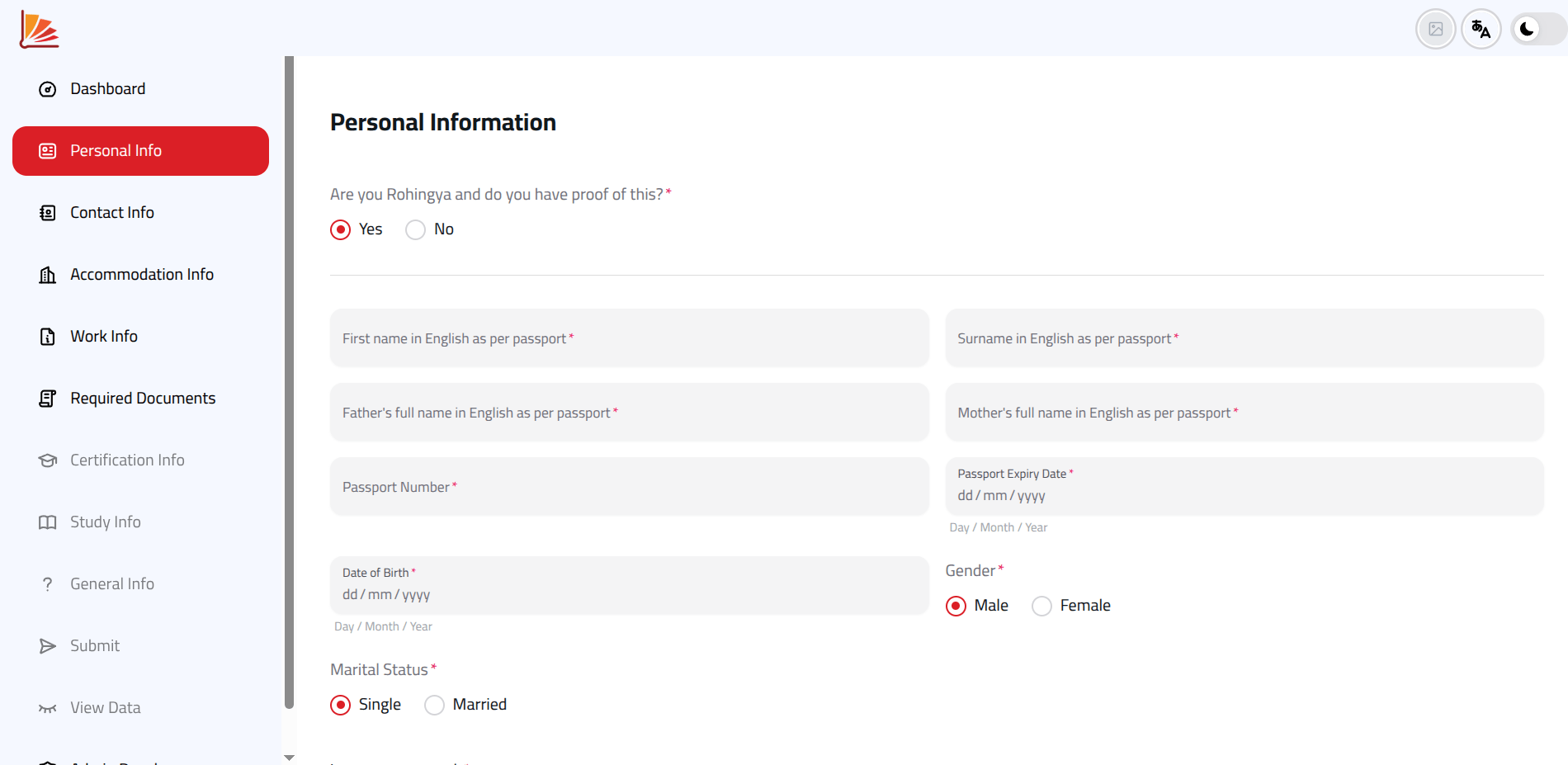 Scholarship System multi-step application form